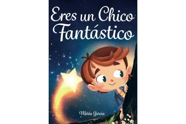 Portada de libros para niños de 7 años: un niño mira una estrella fugaz en un cielo nocturno estrellado.