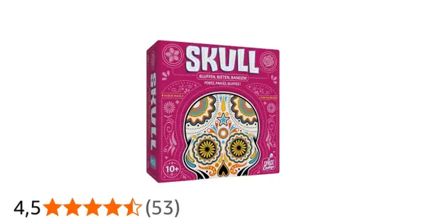 Pudełko gry karcianej "Skull" w kolorze fuksji z ozdobną czaszką. Idealna na wieczory z przyjaciółmi, gdzie liczy się blef i strategia.