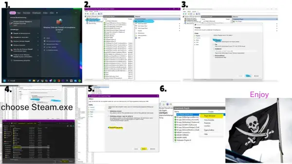Konfiguracja zapory Windows dla **steam powiązane konta**. Wybieranie pliku steam.exe.