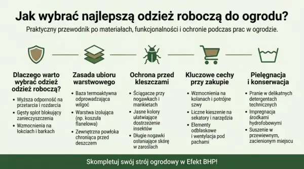 Przewodnik po wyborze odzieży roboczej do ogrodu: materiały, ochrona przed kleszczami, kluczowe cechy przy zakupie. Najlepsi producenci odzieży roboczej oferują trwałe i funkcjonalne rozwiązania.