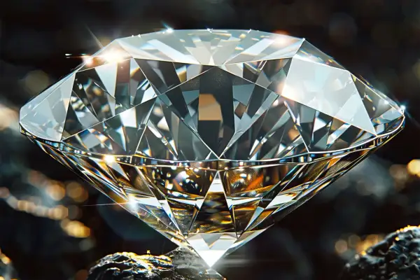 Błyszczący diament minerał, oszlifowany i lśniący, odbija światło w fascynujący sposób. Jego geometryczne fasetki tworzą hipnotyzujący wzór.