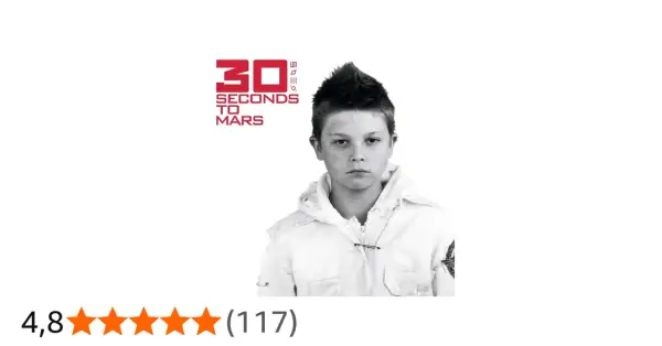 Okładka albumu "30 Seconds to Mars" z młodym chłopcem w białej kurtce. Wspaniałe utwory!