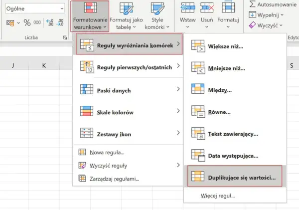Excel: Formatowanie warunkowe > Reguły wyróżniania komórek > Duplikujące się wartości. Pomaga to usunąć duplikaty w arkuszu.