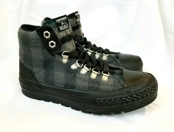 Sneakers alte Converse Woolrich uomo in lana grigia, perfette per l'inverno.
