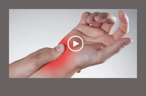 Dolore al polso mano, evidenziato in rosso. Un video mostra come alleviare il fastidio.