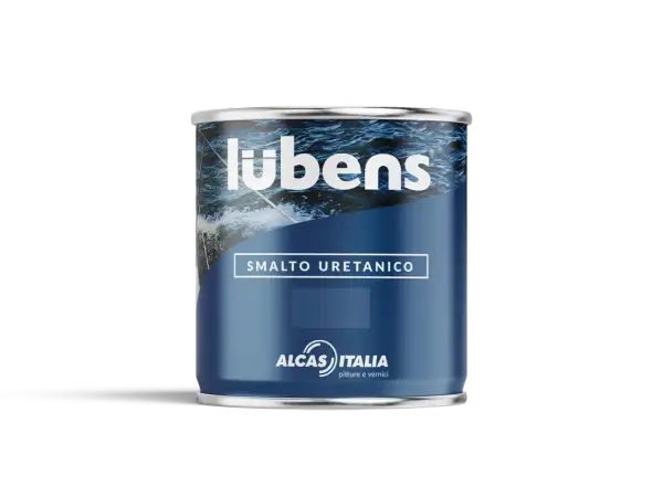 Lattina di smalto uretanico Lubens, con immagine di onde marine. Le caratteristiche di questo smalto lo rendono ideale per proteggere e decorare.