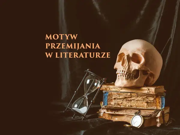 Czas ucieka, jak piasek w klepsydrze. Czaszka na zniszczonych księgach symbolizuje motyw przemijania w literaturze.