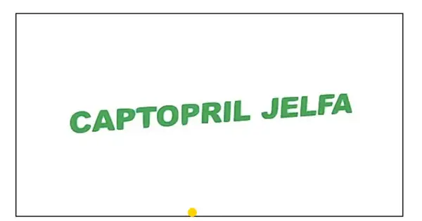 Napis CAPTOPRIL JELFA w kolorze zielonym, lekko nachylony.