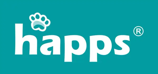 Logo Happs z łapą, symbolizujące naturalne produkty dla zwierząt.