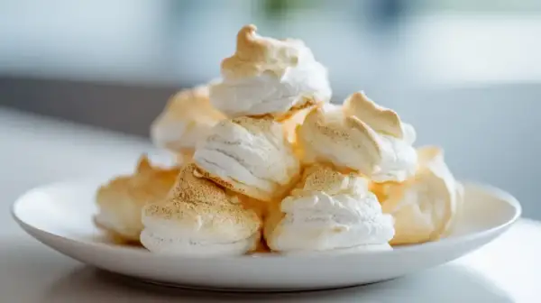 Ein Haufen luftiger Baiser-Kekse, perfekt für ein einfaches Baiser-Rezept.