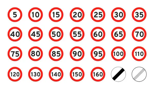 Verschiedene Geschwindigkeitsbegrenzungsschilder. Wer innerorts 10 kmh zu schnell fährt, riskiert eine Strafe.