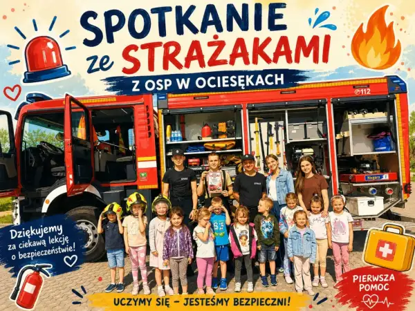 Mistrzowie internetu, czyli strażacy z OSP w Ociesiękach, dzielą się wiedzą z dziećmi. Uczą się o bezpieczeństwie i pierwszej pomocy.