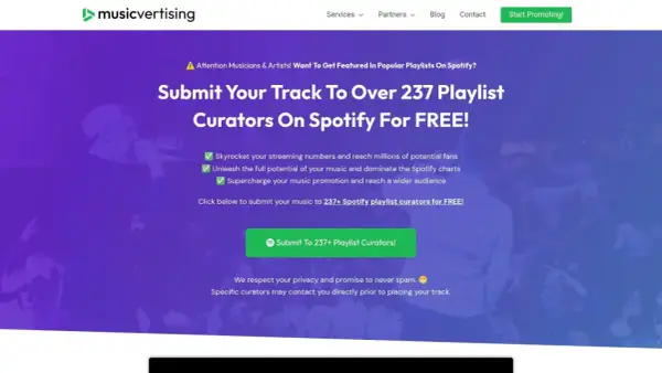 Submit your music to 237+ Spotify playlist curators for FREE! Boost your streams and reach new fans with expert playlist curators.