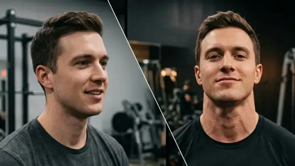A man in a gym, showing his neck muscles. He's likely demonstrating how often to train neck for a stronger physique.