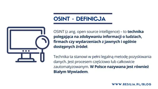 Grafika wyjaśnia, osint co to: technika zdobywania informacji z jawnych źródeł, znana też jako Biały Wywiad.