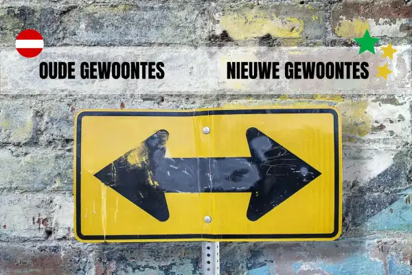 Verlaat oude gewoontes, omarm nieuwe. Hoe lang duurt het voordat iets een gewoonte is? De pijl wijst de weg.