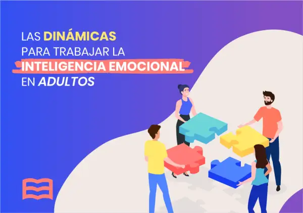 Adultos trabajando juntos en dinámicas para mejorar la inteligencia emocional, uniendo piezas de rompecabezas de colores.