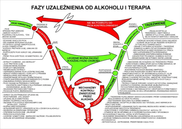 Schemat faz uzależnienia od alkoholu. Konsekwencje niezapłacenia mandatu w Niemczech mogą być poważne, prowadząc do dalszych problemów.