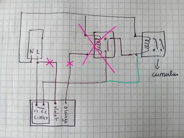 Schéma de câblage d'un contacteur jour nuit Hager. Le mode d'emploi est représenté par un schéma électrique.