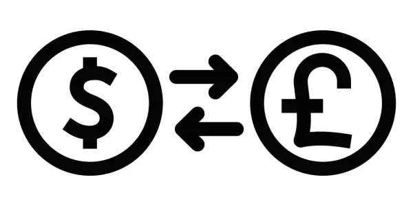 Symbol dolara i funta połączone strzałkami, ilustrujące wymianę walut, czyli co to są dewizy.