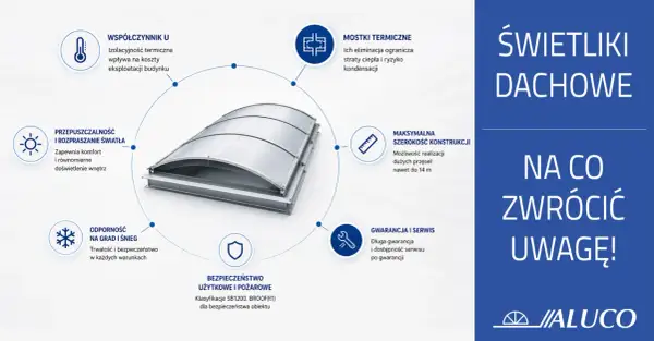 Nowoczesny świetlik dachowy z aluminium, zapewniający komfortowe doświetlenie, izolację termiczną i bezpieczeństwo.