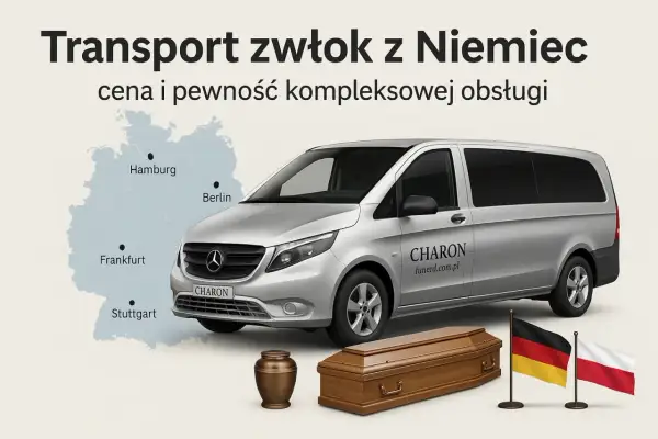 Profesjonalny transport zwłok z Niemiec. Usługa obejmuje przewóz trumny i urny, zapewniając kompleksową obsługę.