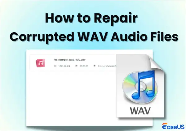 Learn how to play WAV files by repairing corrupted audio. This image shows a WAV file in a file explorer and a WAV icon.