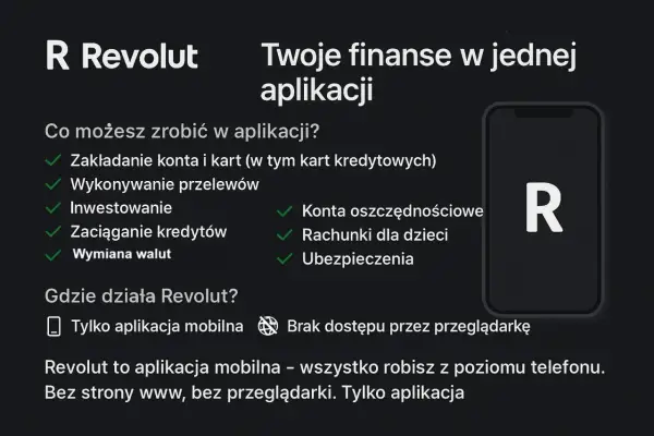 Revolut: Twoje finanse w jednej aplikacji. Załóż konto, inwestuj, wymieniaj waluty. Dostępne tylko przez aplikację mobilną.