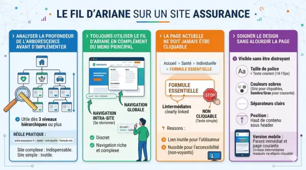 Le fil d'Ariane, essentiel pour la navigation sur un site d'assurance, guide l'utilisateur à travers la structure.