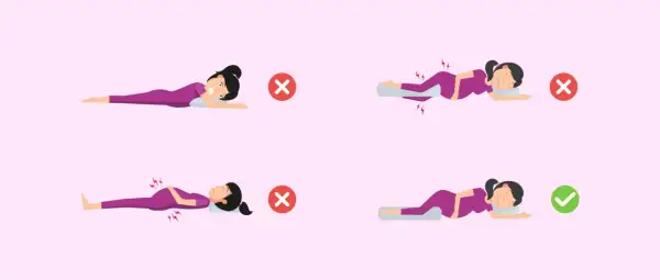 Posiciones correctas e incorrectas para dormir durante el embarazo. Evita presionar la vena cava durmiendo de lado con almohadas.