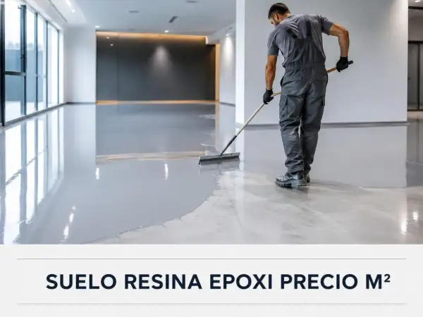 Profesional aplicando resina epoxi en un suelo moderno. Los trabajos con resina epoxica crean superficies brillantes y duraderas.