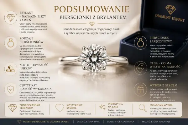 Elegancki pierścionek z brylantem, symbol miłości i ważnych chwil. Idealny na zaręczyny, zachwyca blaskiem i ponadczasową elegancją.