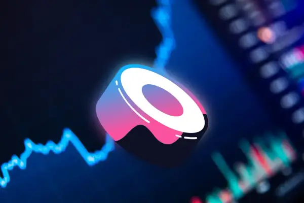 Der SushiSwap Coin schwebt über einem unscharfen Chart, der die Volatilität des Kryptomarktes symbolisiert.