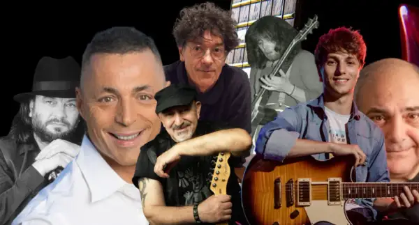 Volti di chitarristi italiani, tra cui si distingue il talento del miglior chitarrista italiano.