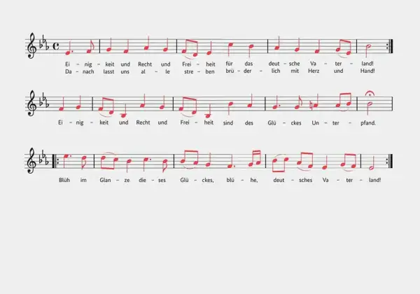 Fragmenty nut z tekstem hymnu narodowego Niemiec.