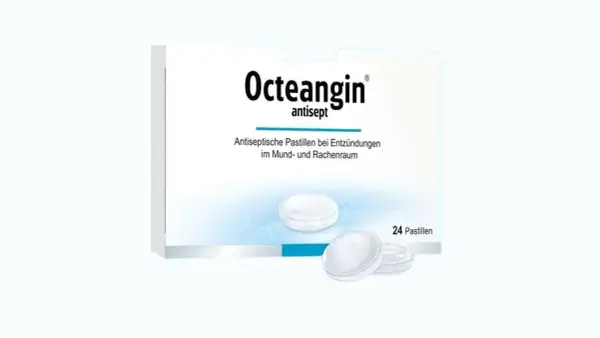 Opakowanie Octeangin z pastylkami, które mogą pomóc na anginę.
