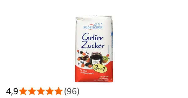 Südzucker Gelierzucker 3:1 für vollen Fruchtgeschmack. Der Unterschied zu Gelierzucker 2:1 liegt im Verhältnis von Früchten zu Zucker.