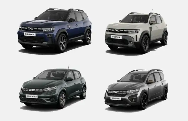 Cztery modele Dacia: Bigster, Duster, Sandero i Jogger. Wyobraź sobie, że każdy z nich to dacia hybryda, gotowa na ekologiczną podróż.