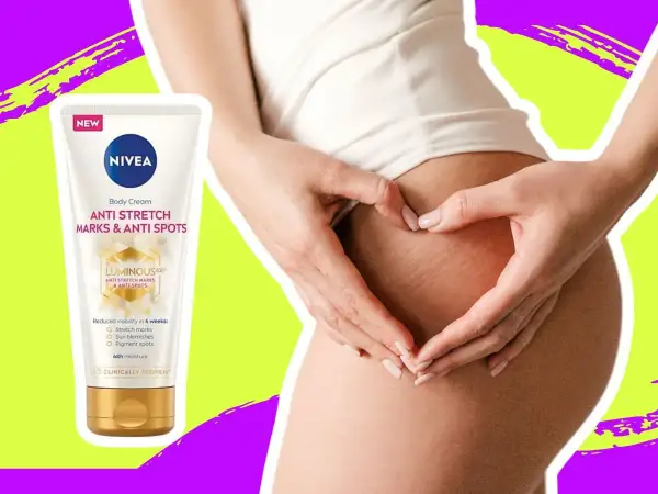 Krem Nivea Anti Stretch Marks & Anti Spots, który pomaga zredukować widoczność rozstępów.