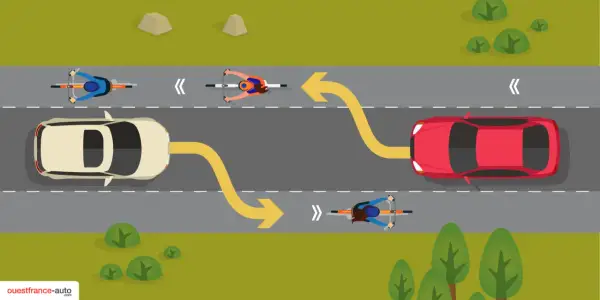 Schéma illustrant le chaucidou, une piste cyclable partagée avec les voitures, pour un code de la route plus sûr.