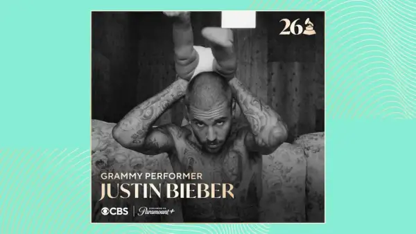 Justin Bieber, tatuado y con su bebé sobre la cabeza, anuncia su participación como artista en los Grammy 2026.
