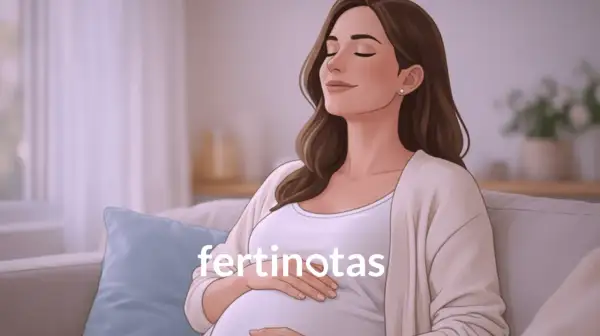 Mujer embarazada relajada en un sofá, con las manos sobre su vientre. Información sobre como ponerte de parto.