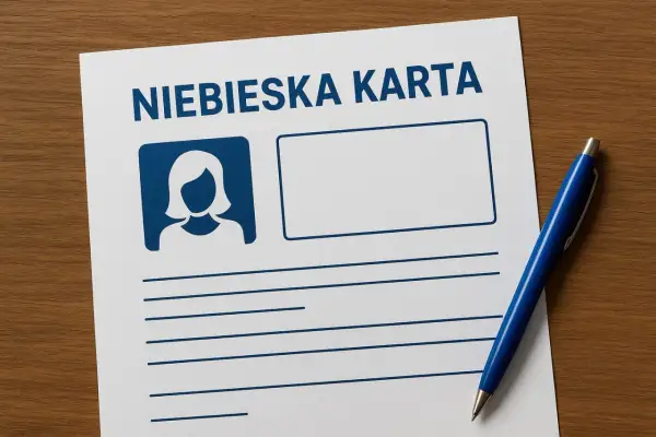 Niebieska karta co to? Dokument z miejscem na zdjęcie i dane, obok niebieski długopis.