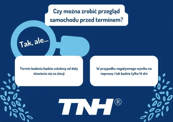 Czy można zrobić przegląd samochodu przed terminem? Tak, ale termin badania ustalany jest od daty wizyty. W przypadku negatywnego wyniku, na naprawy masz 14 dni.