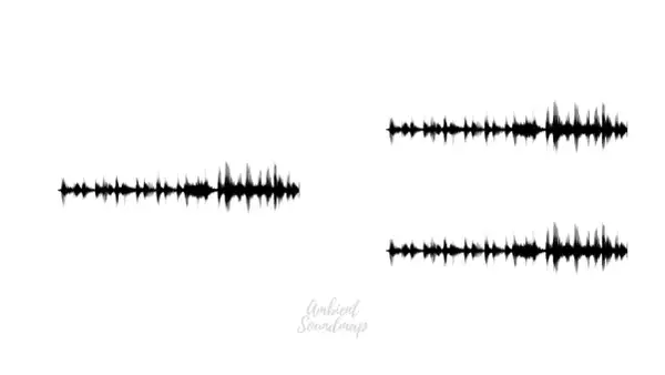 Porównanie fal dźwiękowych: jedna linia reprezentuje dźwięk mono, dwie linie po prawej – stereo.