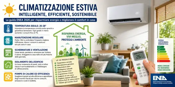 Guida ENEA 2026: come usare il condizionatore per risparmiare. Imposta la temperatura ideale, fai manutenzione e scegli impianti efficienti per ridurre consumi e bollette.