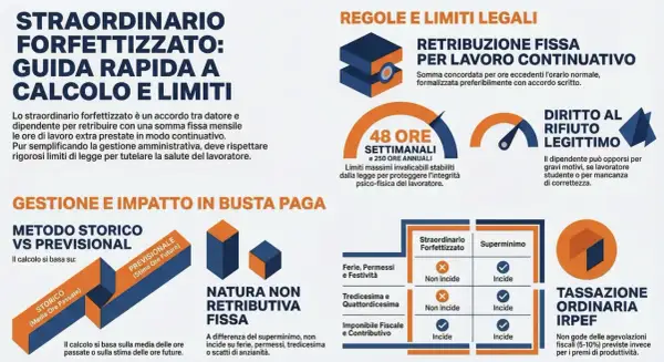 Guida rapida a calcolo e limiti dello straordinario forfettizzato. Limiti legali e impatto in busta paga, con focus sulle ore di permesso.