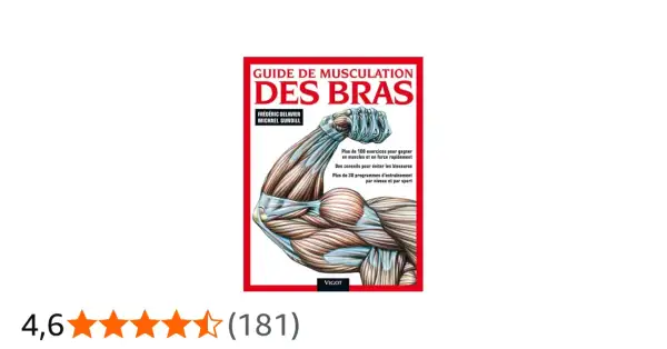 Couverture du livre "Guide de musculation des bras" montrant un bras musclé anatomique.