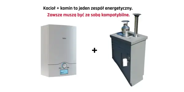 Nowoczesny kocioł i szary wkład do komina, tworzące spójny system energetyczny.