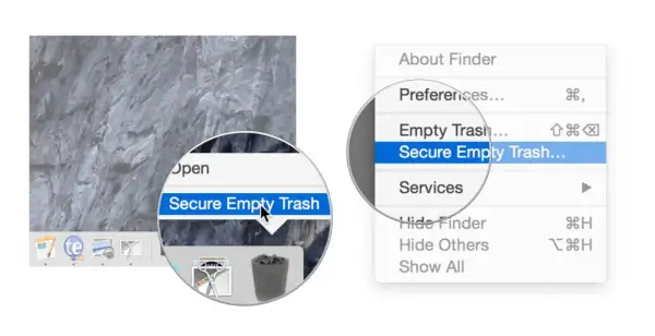 Jak znaleźć kosz w komputerze? Kliknij "Secure Empty Trash" w menu Finder, aby bezpiecznie usunąć pliki.